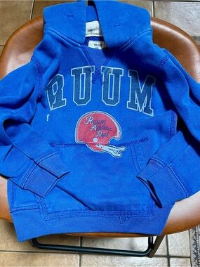 Ruum Bright Blue Hoodie with Red Helmet Graphic